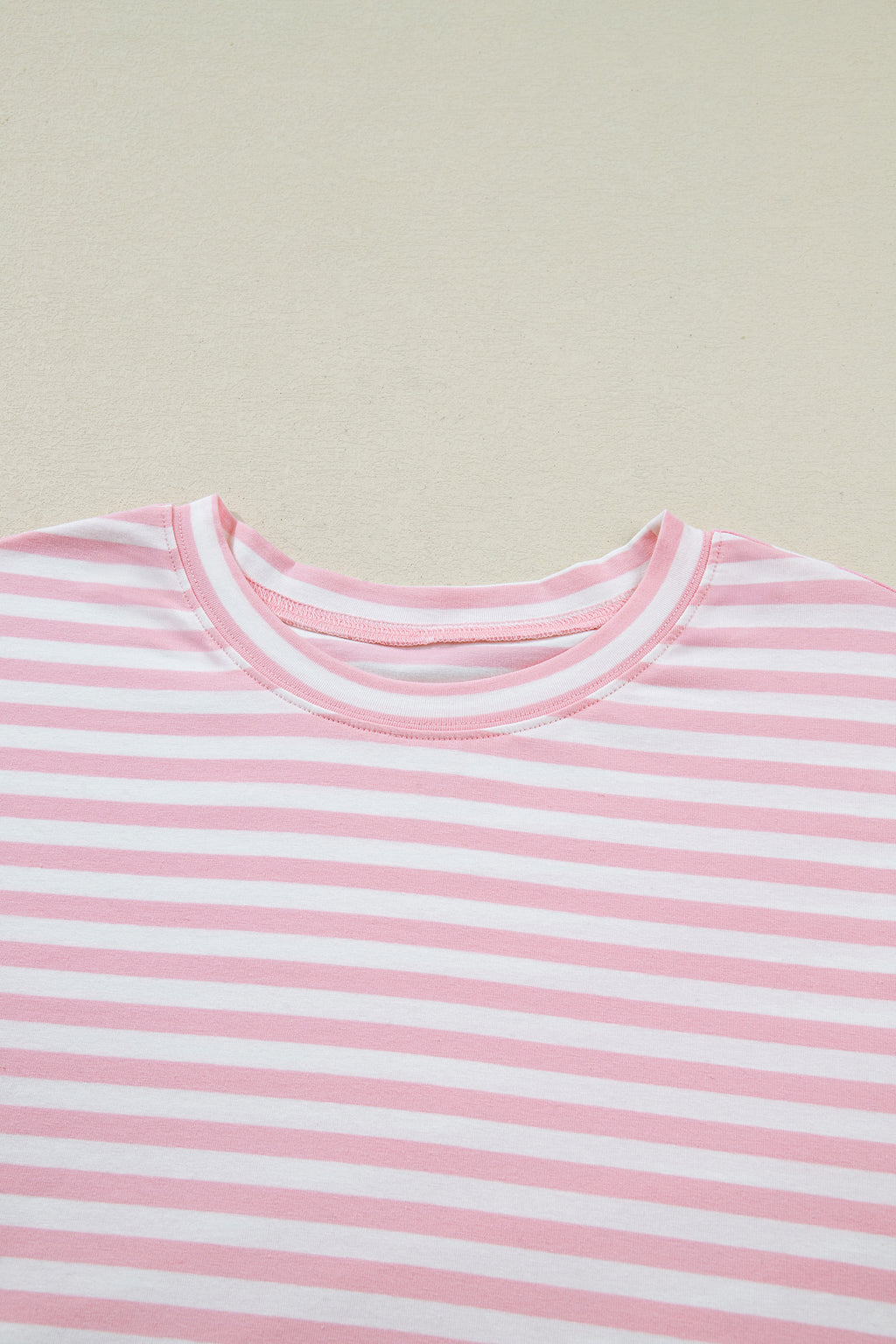 Pink Stripe Drop Shoulder Round Neck Top and Buttoned Straight Pants Two Piece Set 🇺🇸