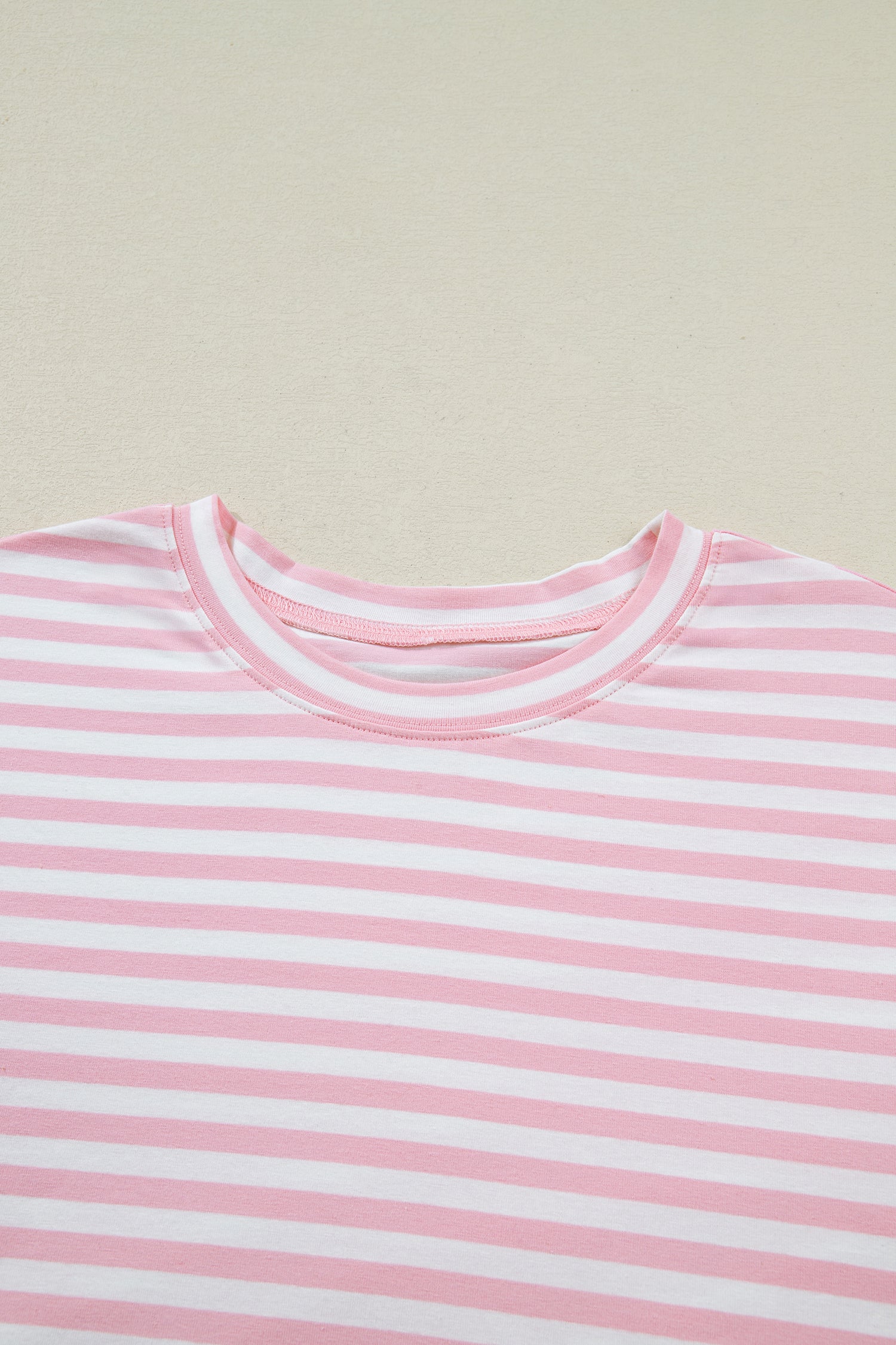 Pink Stripe Drop Shoulder Round Neck Top and Buttoned Straight Pants Two Piece Set 🇺🇸