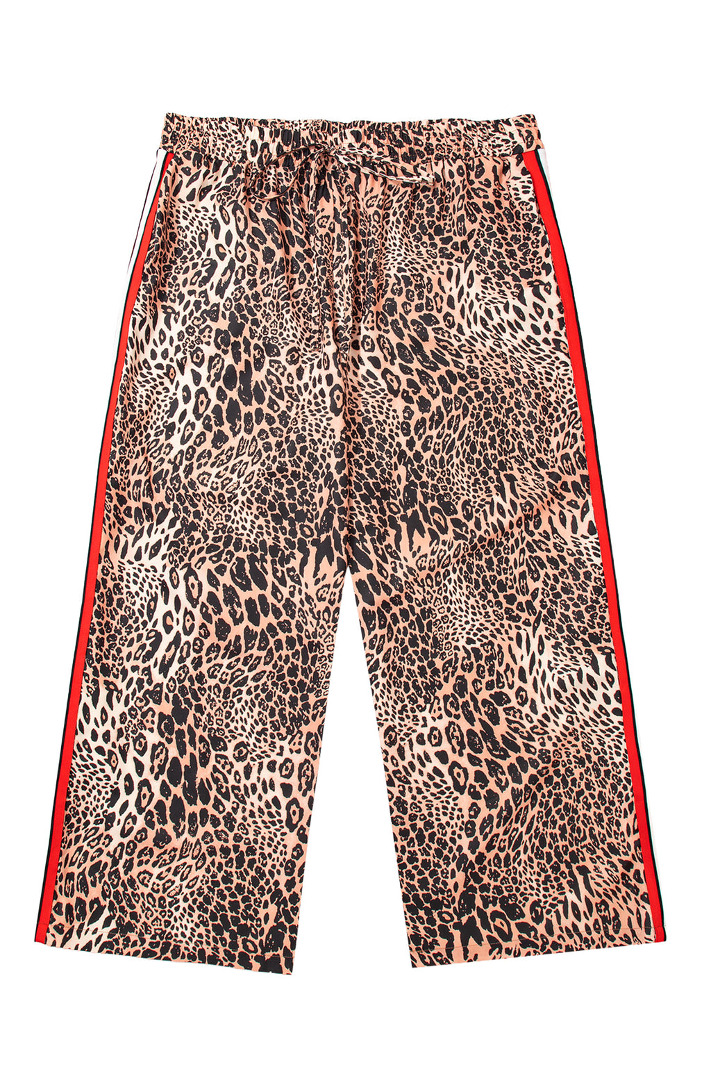 Khaki Leopard Print Colorblock Side Stripes Wide Leg Full Length Plus Size Pants 🇺🇸
