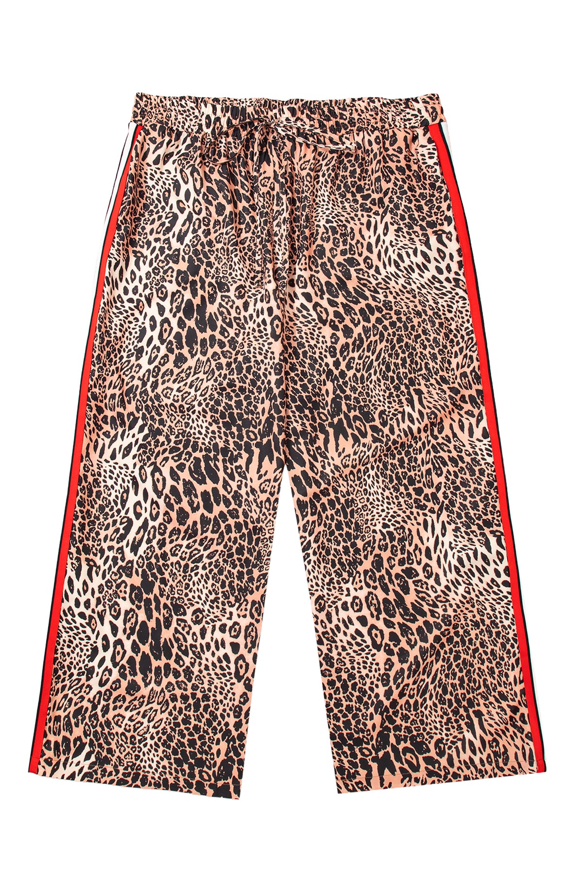 Khaki Leopard Print Colorblock Side Stripes Wide Leg Full Length Plus Size Pants 🇺🇸