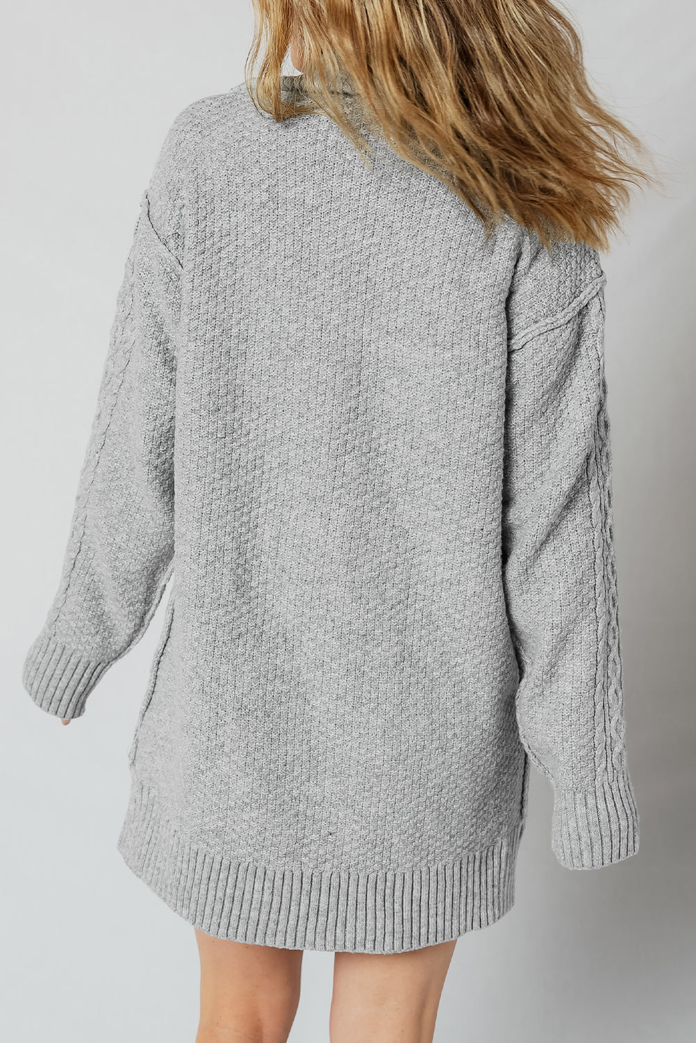 High Cable Knit Quarter Zip Ribbed Trim Loose Sweater Dress 🇺🇸