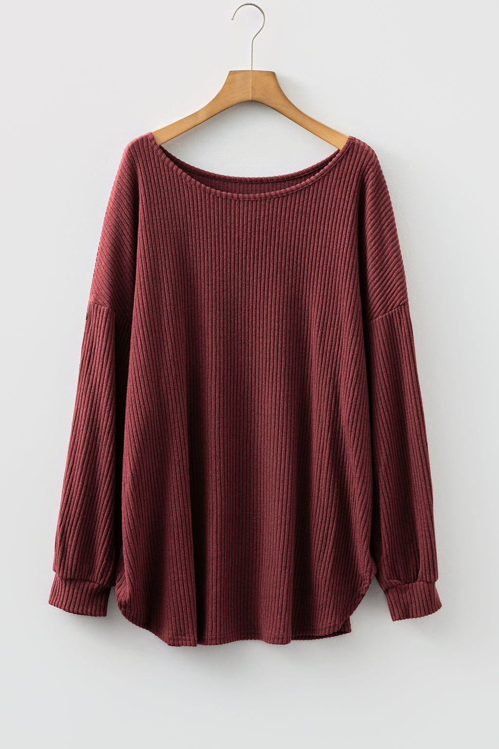 Wild Ginger Plus Size Ribbed Button Decor Long Sleeve Loose Top 🇺🇸
