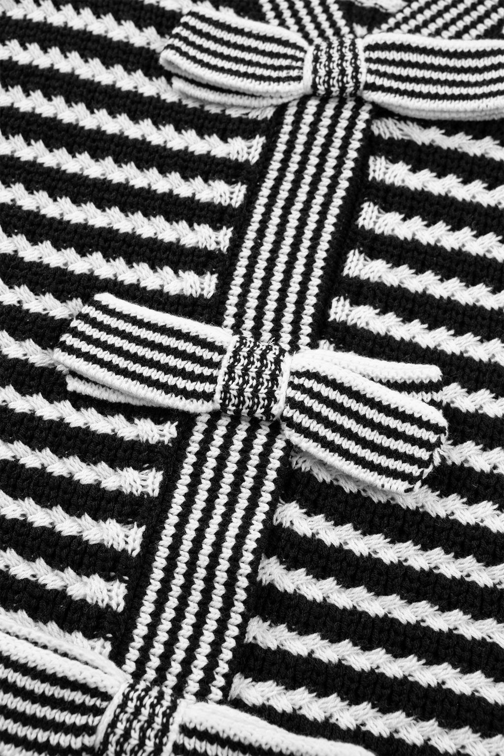 Black Stripe Short Sleeve Knit V Neck Bow Knot Sweater 🇺🇸
