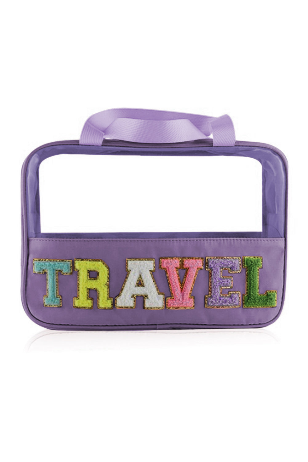 Purple TRAVEL Chenille Letter Clear PVC Makeup Bag 🇺🇲
