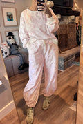 Pink Abstract Print Drop Shoulder Drawstring Waist Drawstring Hem Pant Set 🇺🇸