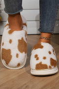 Chestnut Cow Spot Printed Plush Home Slippers 🇺🇸