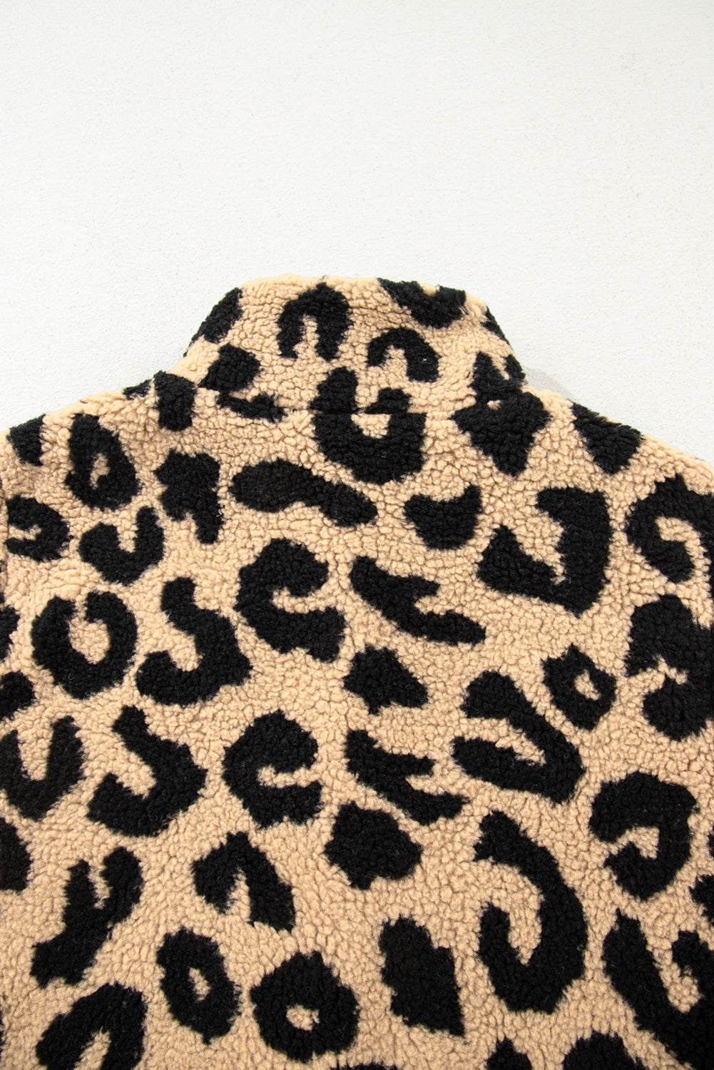 Khaki Leopard Sherpa Button Front Collared Plus Size Vest Jacket 🇺🇸