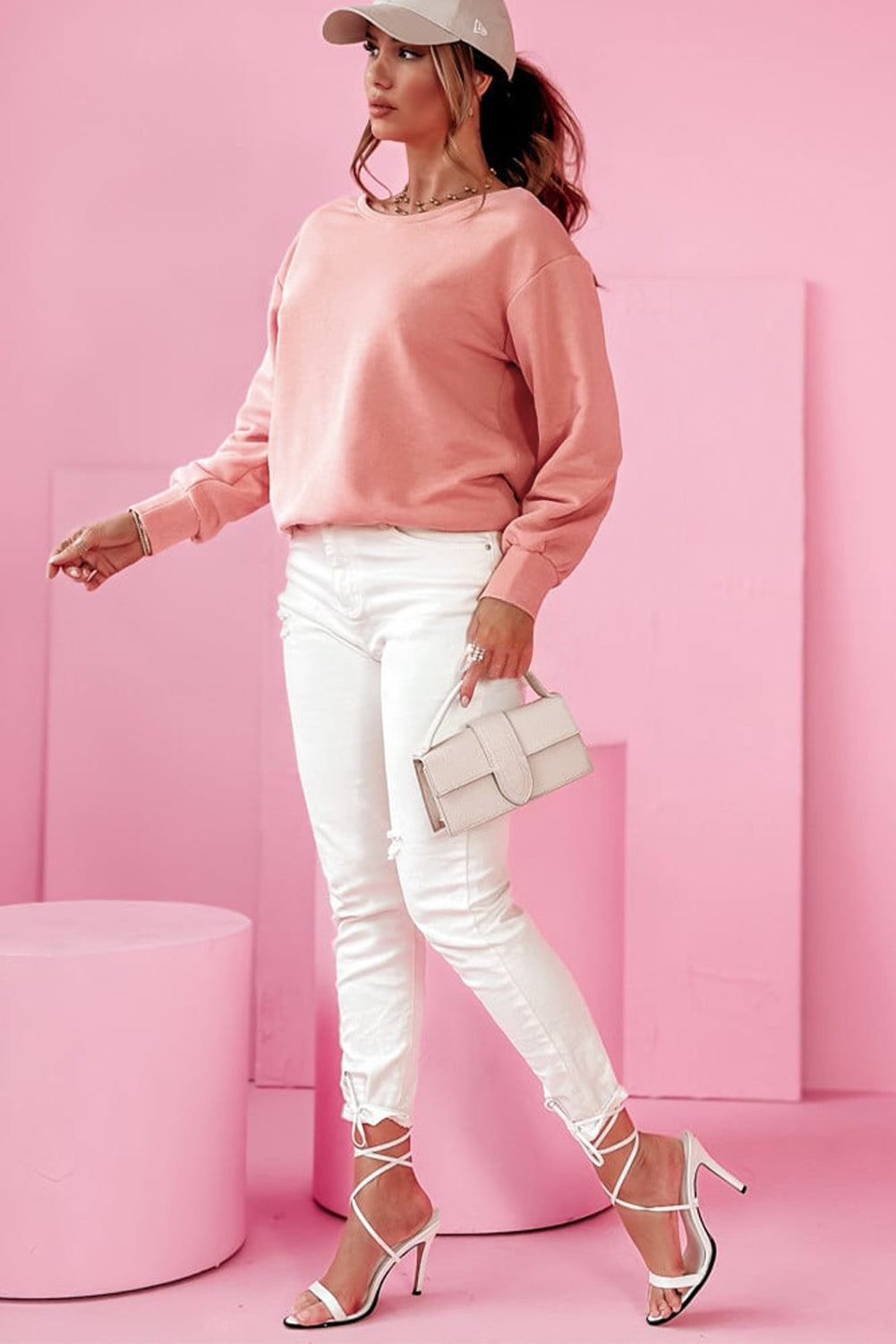 Pale Chestnut Bowknot Dewback Round Neck Sweatshirt 🇺🇸