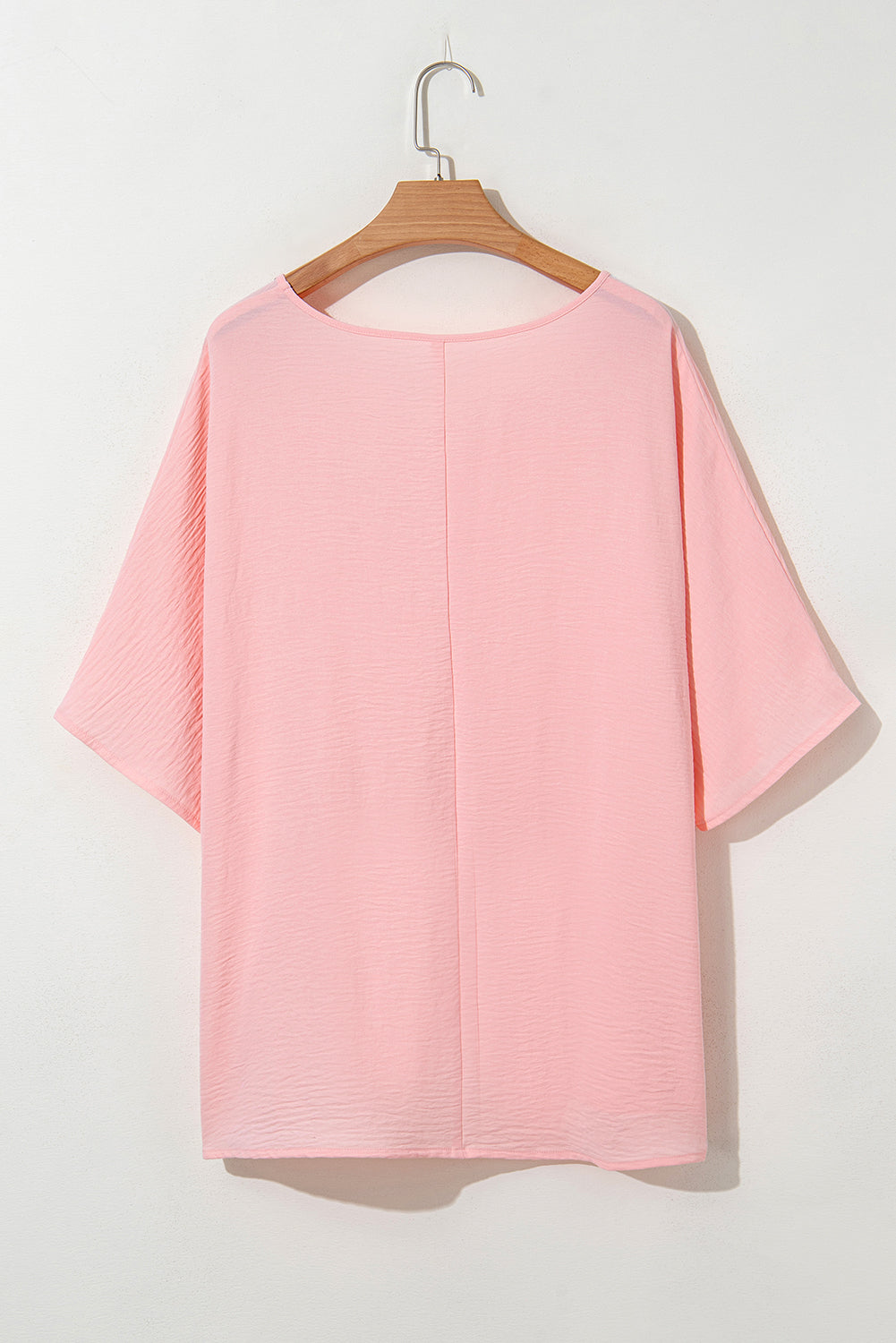 Pink Textured Half Sleeve V Neck Plus Size T Shirt with Chest Pocket 🇺🇲