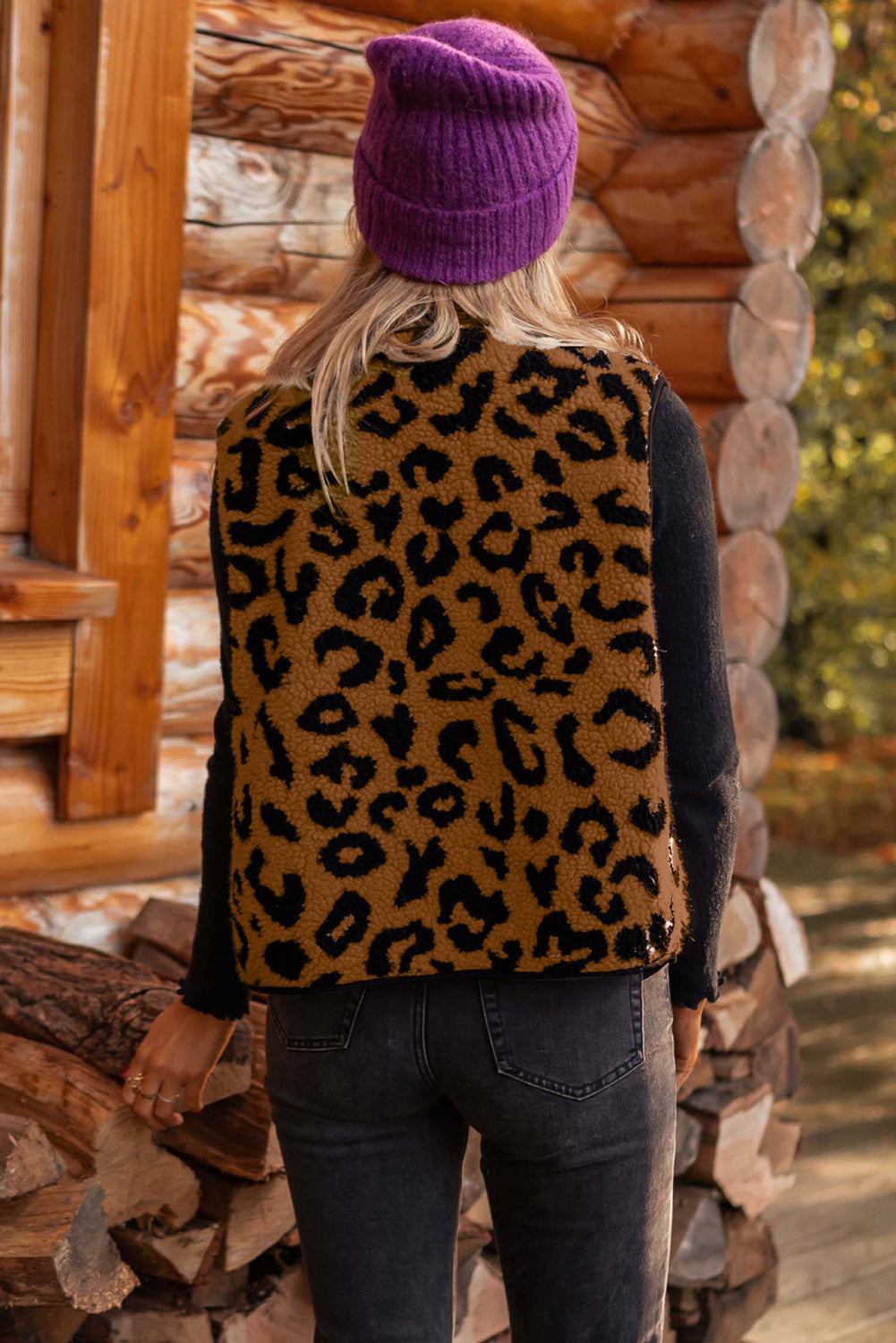 Chestnut Leopard Print Sherpa Vest Coat 🇺🇸