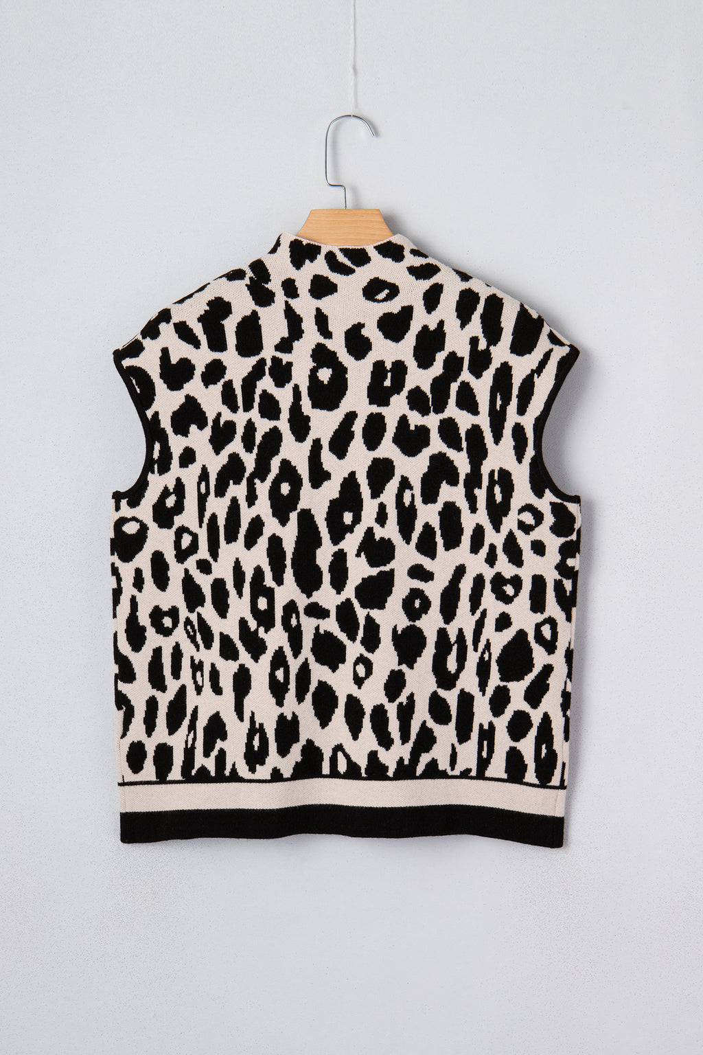 Black Leopard Print High Neck Short Sleeve Sweater 🇺🇸