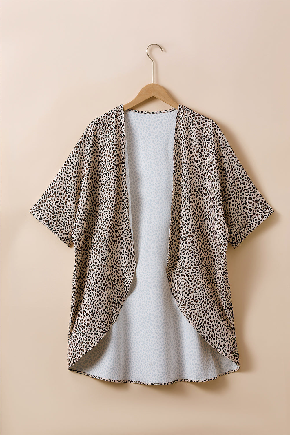 Khaki Plus Size Leopard Print Half Sleeve Open Front Cardigan  🇺🇸