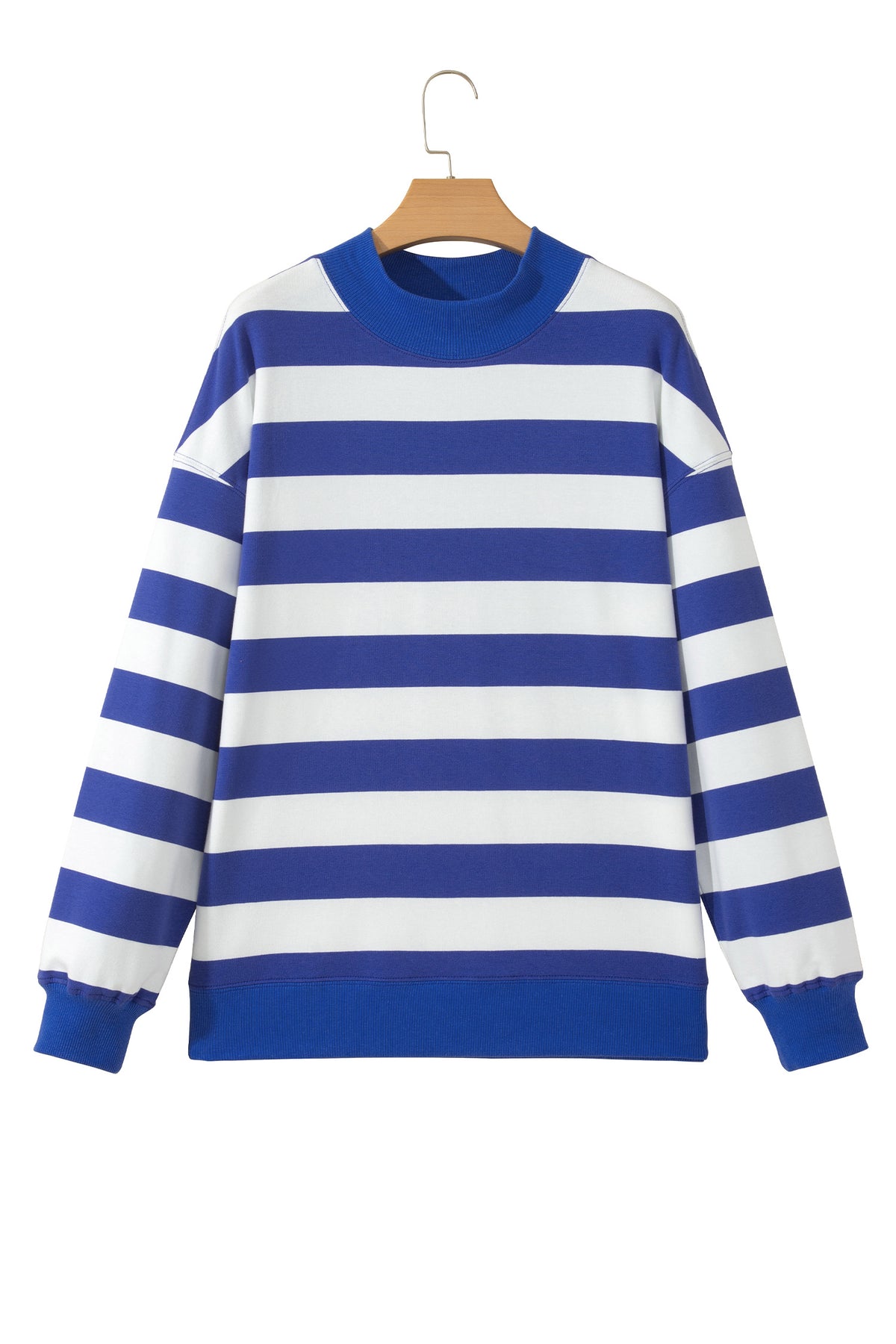 Blue Stripe Colorblock Mock Neck Relaxed Sweatshirt 🇺🇸