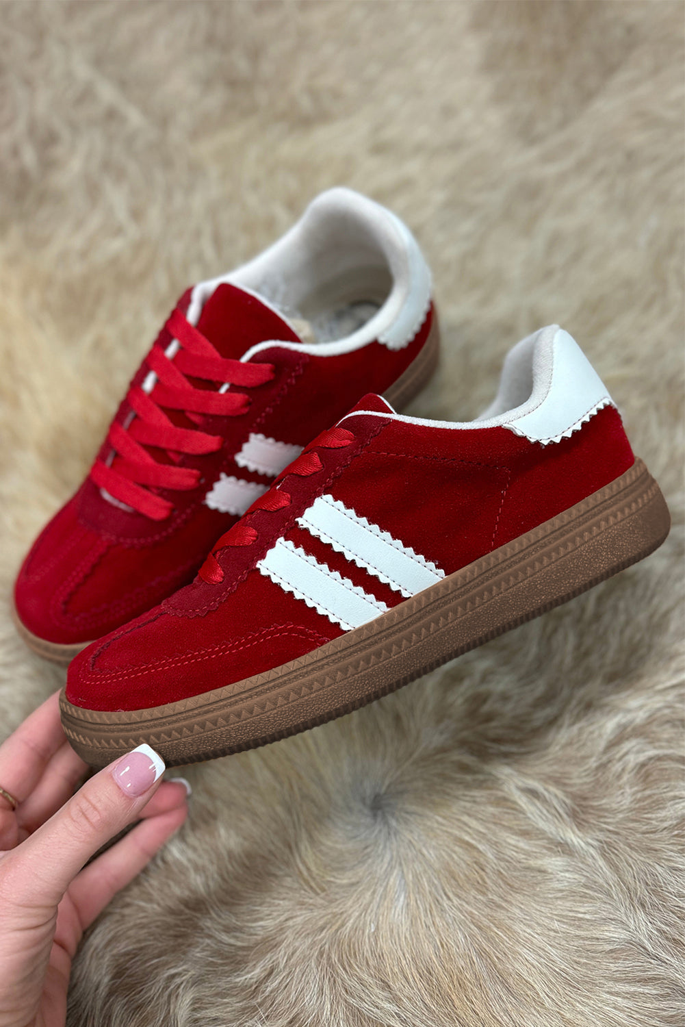 Fiery Red Vintage Striped Patchwork Lace-up Flat Shoes 🇺🇸