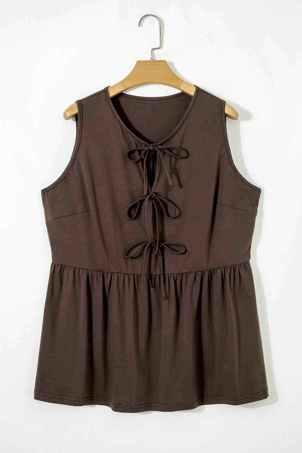 Coffee Plus Size Solid Color Bow Tie Peplum Tank Top 🇺🇸
