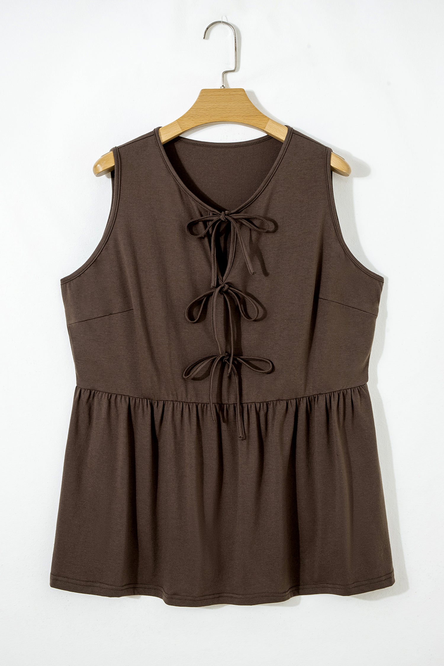 Coffee Plus Size Solid Color Bow Tie Peplum Tank Top 🇺🇸