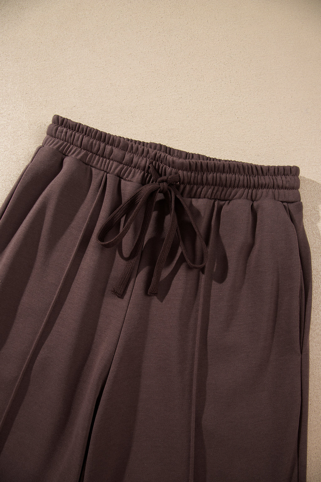 Coffee Solid Color Piping Trim Mock Neck Pullover Drawstring Pants Set 🇺🇸