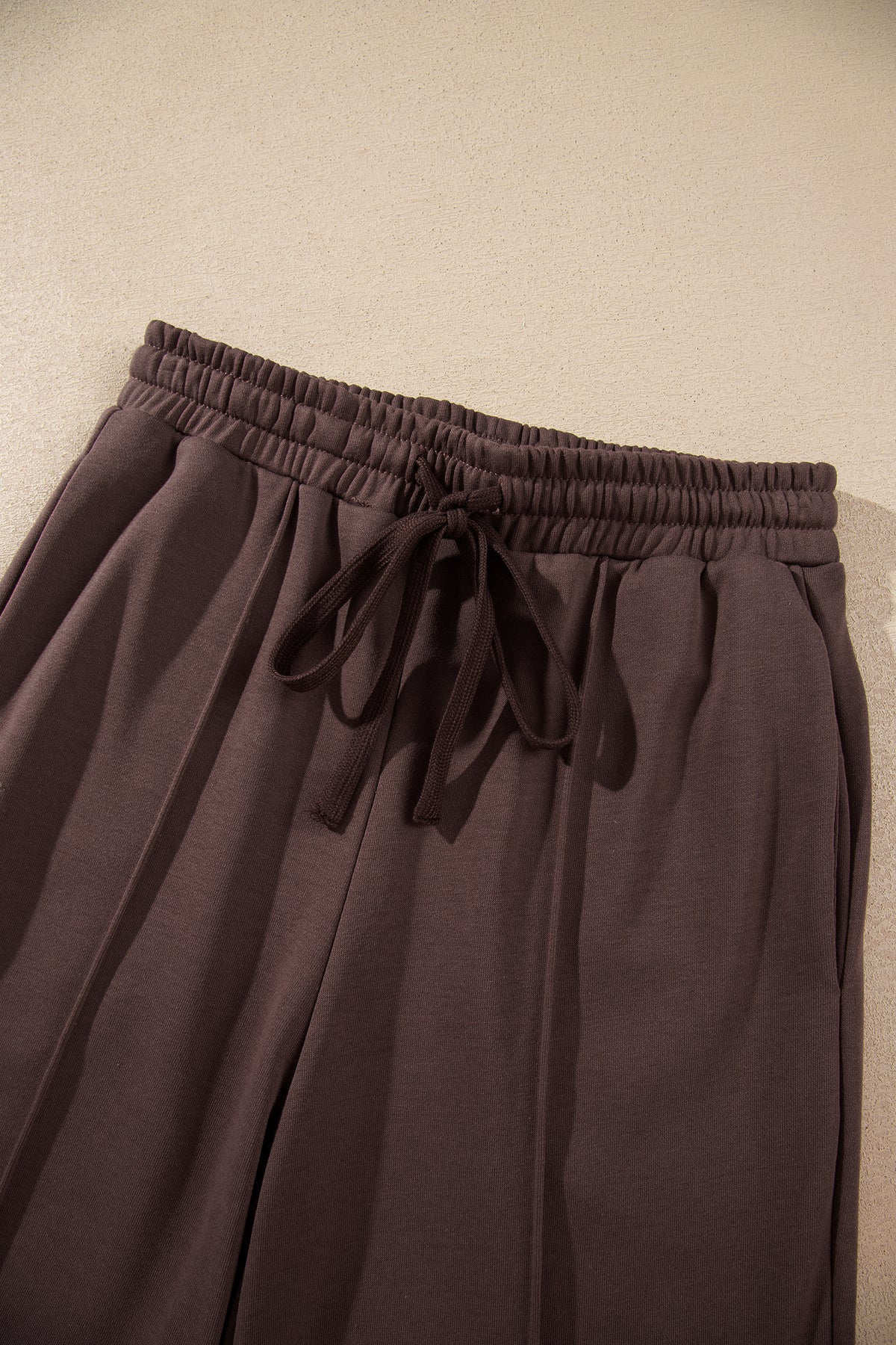 Coffee Solid Color Piping Trim Mock Neck Pullover Drawstring Pants Set 🇺🇸