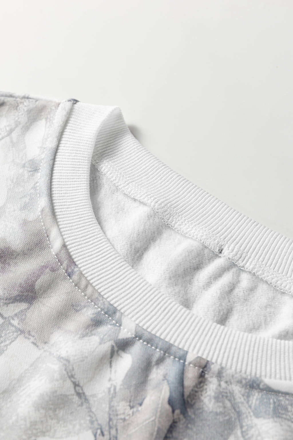 Light Grey Abstract Woodland Camo Print Baggy Pullover Drawstring Shorts Set 🇺🇸