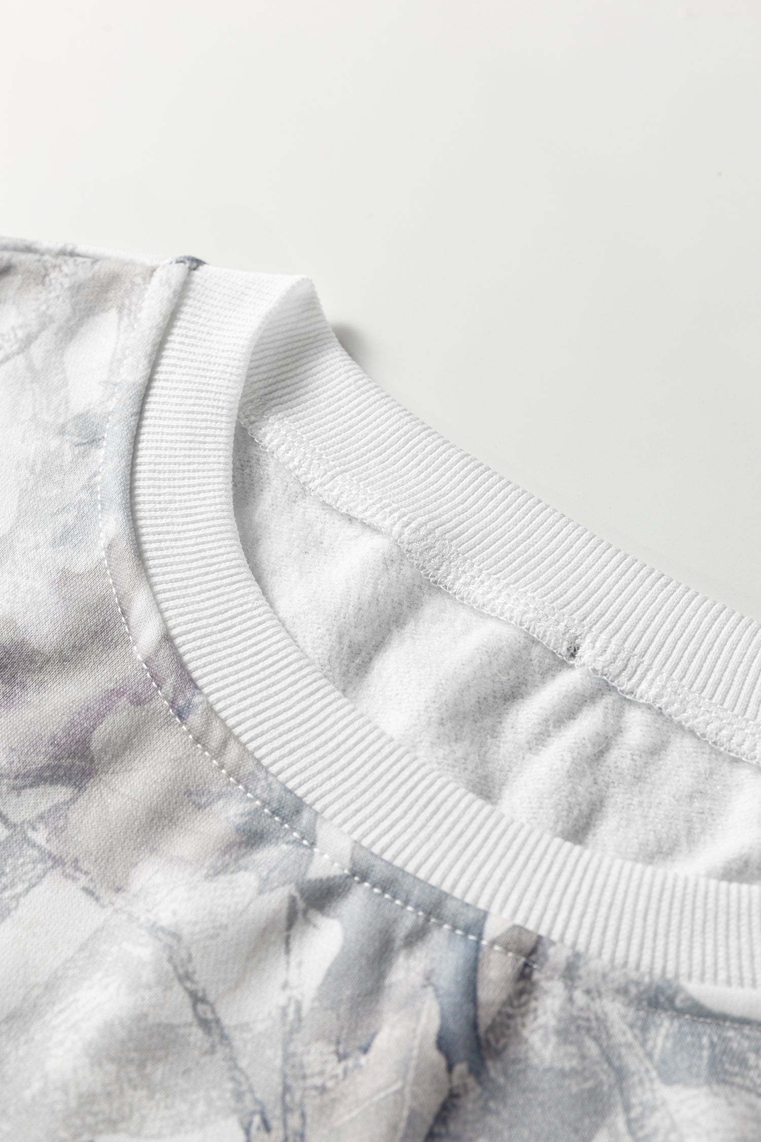 Light Grey Abstract Woodland Camo Print Baggy Pullover Drawstring Shorts Set 🇺🇸