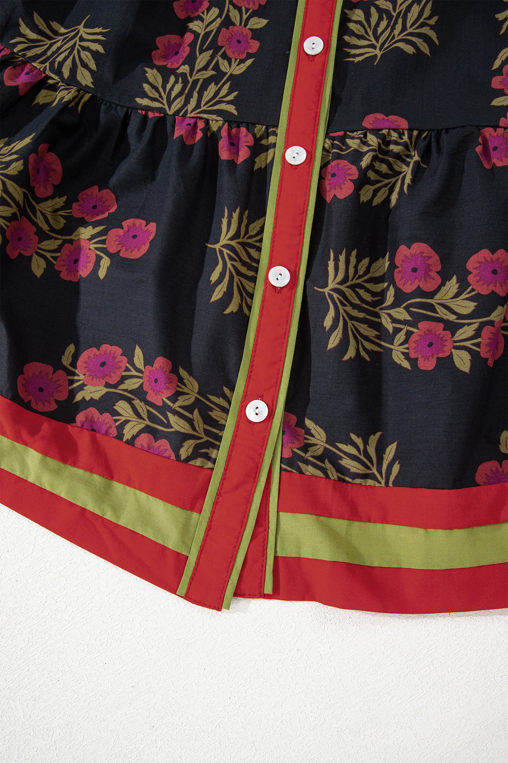 Black Retro Floral Print Button Down Belted Short Puff Sleeve Mini Dress 🇺🇸