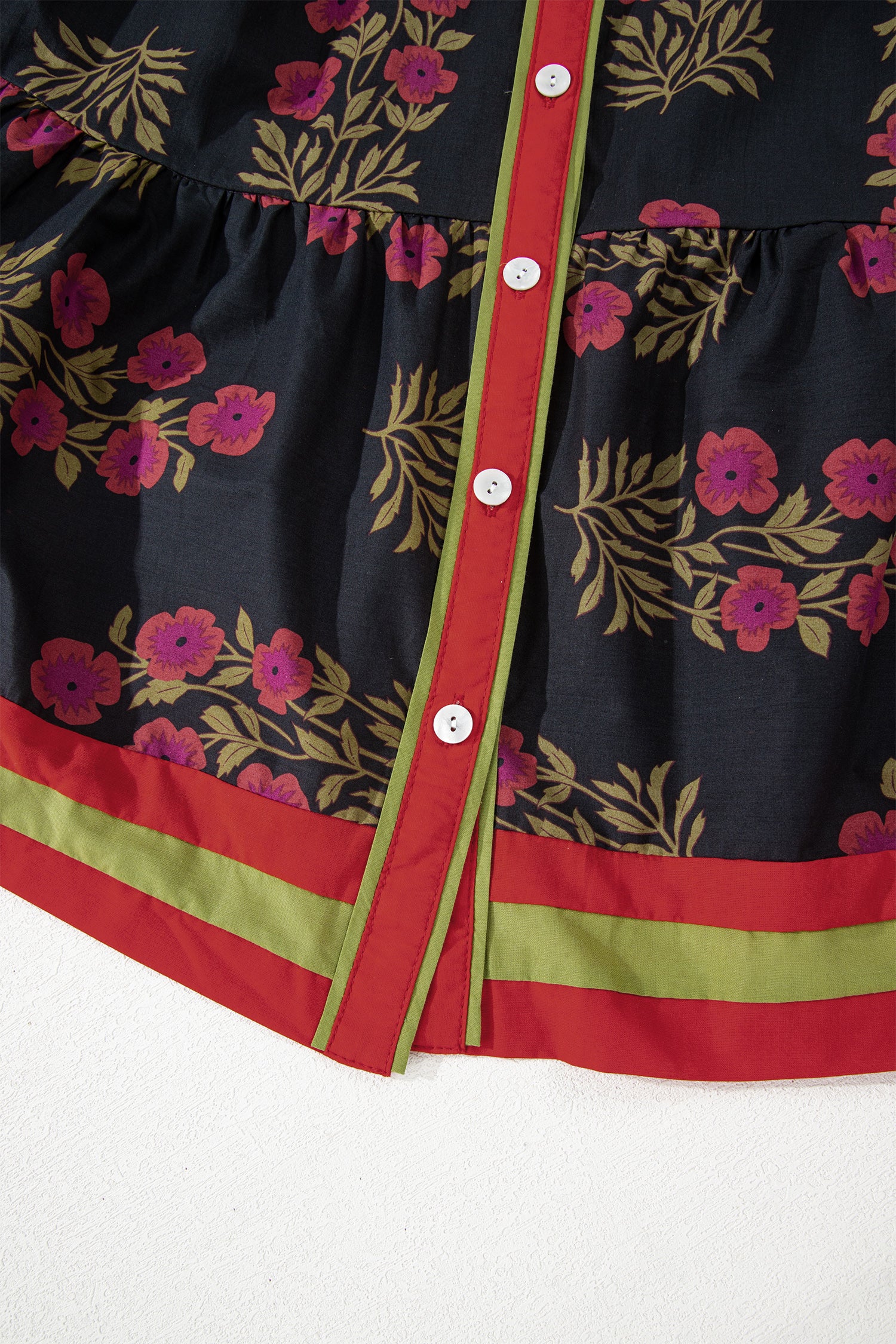 Black Retro Floral Print Button Down Belted Short Puff Sleeve Mini Dress 🇺🇸