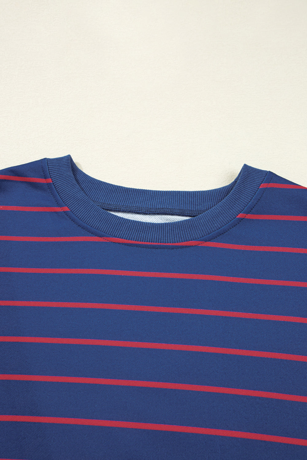 Blue Stripe Stylish Overlap Detail Drop Shoulder Pullover Sweatshirt 🇺🇸