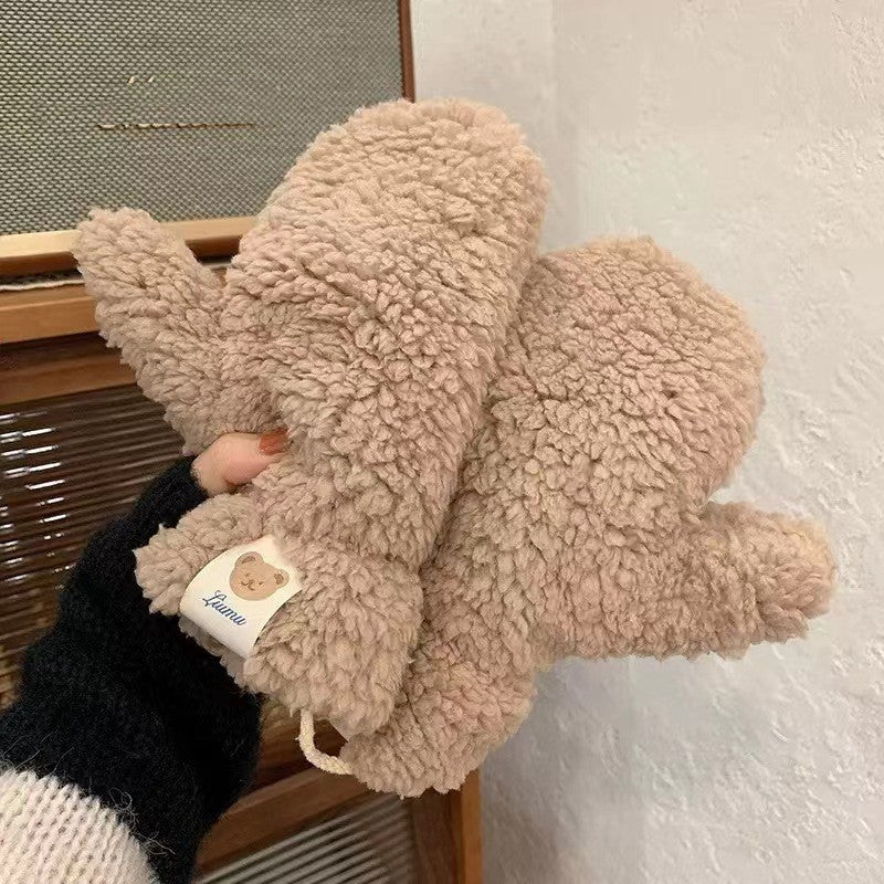 Winter Lambskin Bear Labeling Gloves Women's Halter 🇨🇳