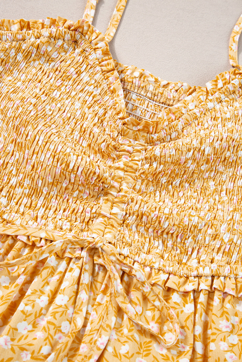 Yellow Frilly Smocked High Waist Floral Maxi Dress 🇺🇸