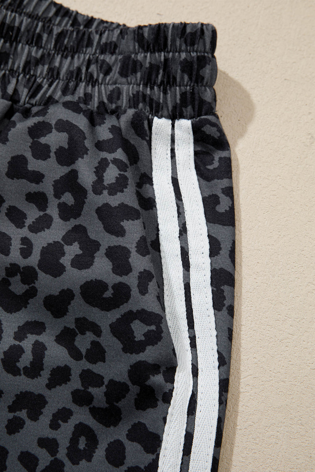 Gray Leopard Print Varsity Striped Detail 3/4 Sleeve Top Shift Pant Set 🇺🇸