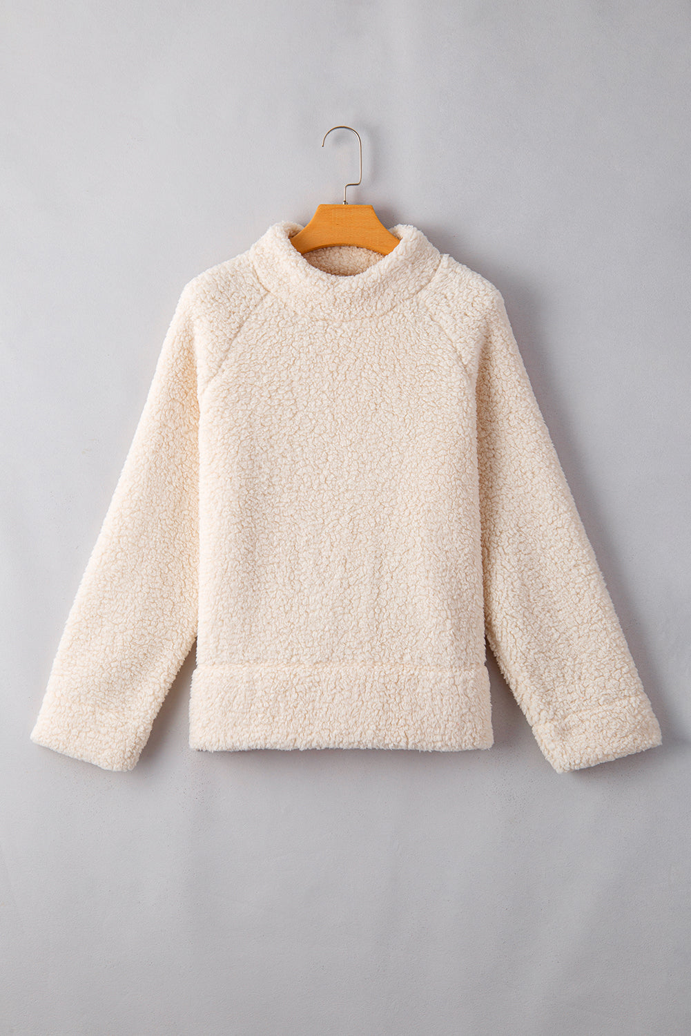White Solid Fleece High Neck Drop Shoulder Pullover Sweatshirt 🇺🇸