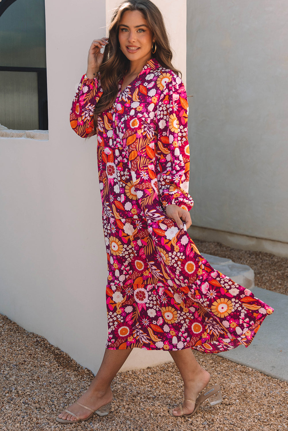 Purple Collared Tiered Flowy Long Dress 🇺🇸