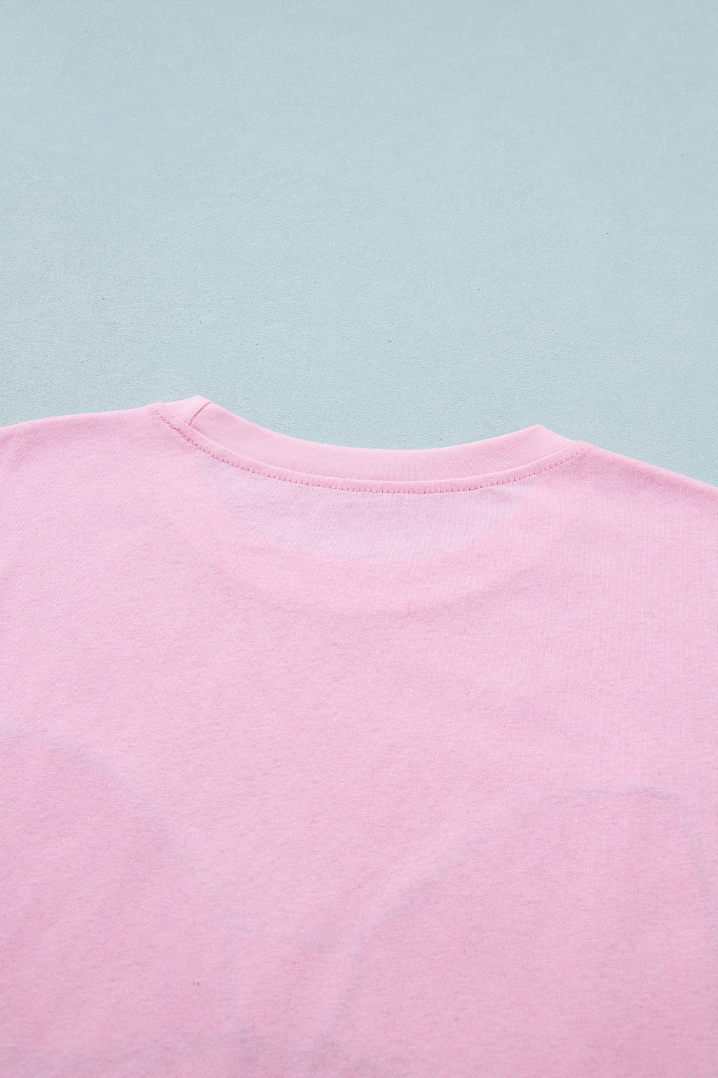 Pink Leopard Bow Embroidered Cotton Round Neck T Shirt 🇺🇸