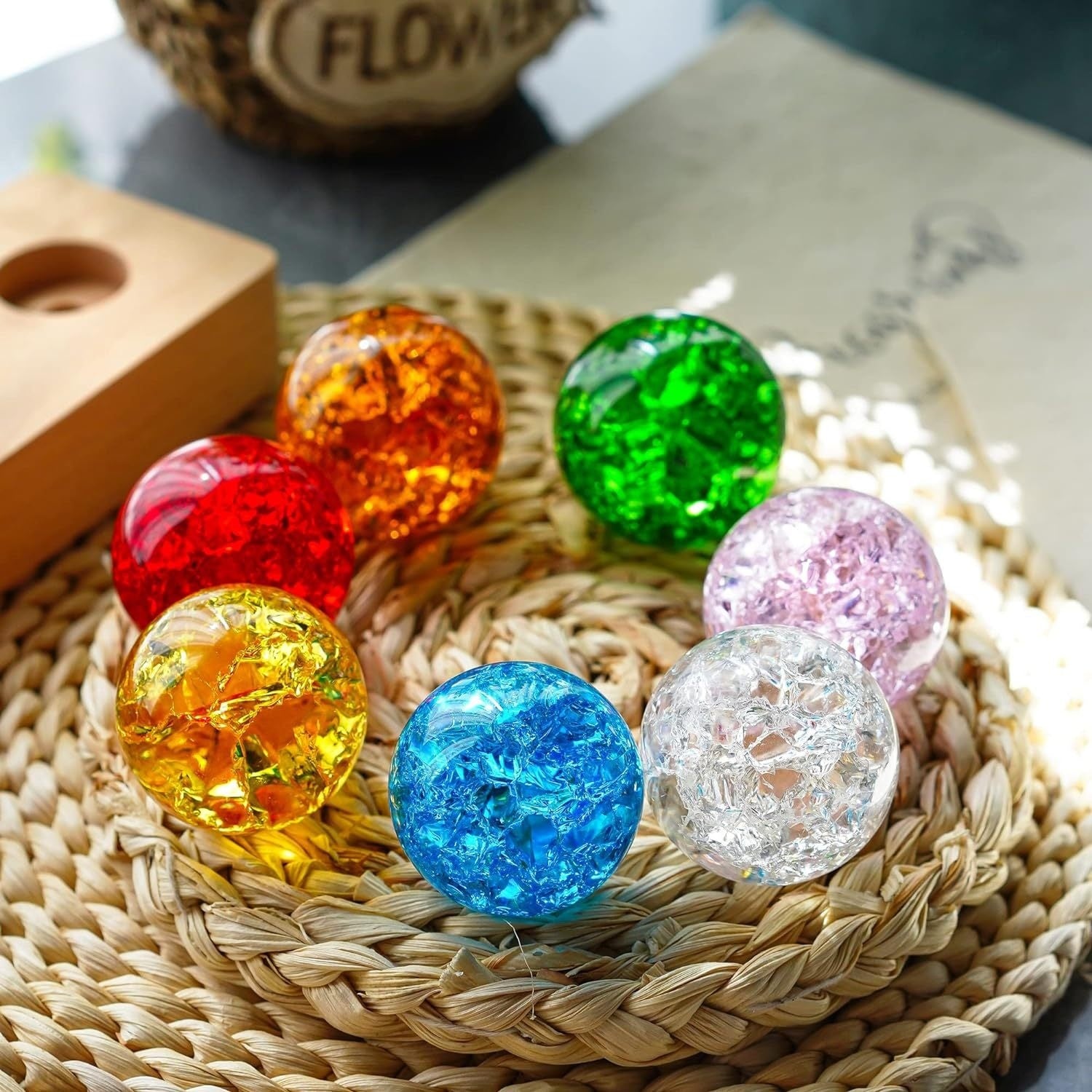 Colorful Crystal Ice Crack Ball Solid Glass Ball Ornament Ornaments