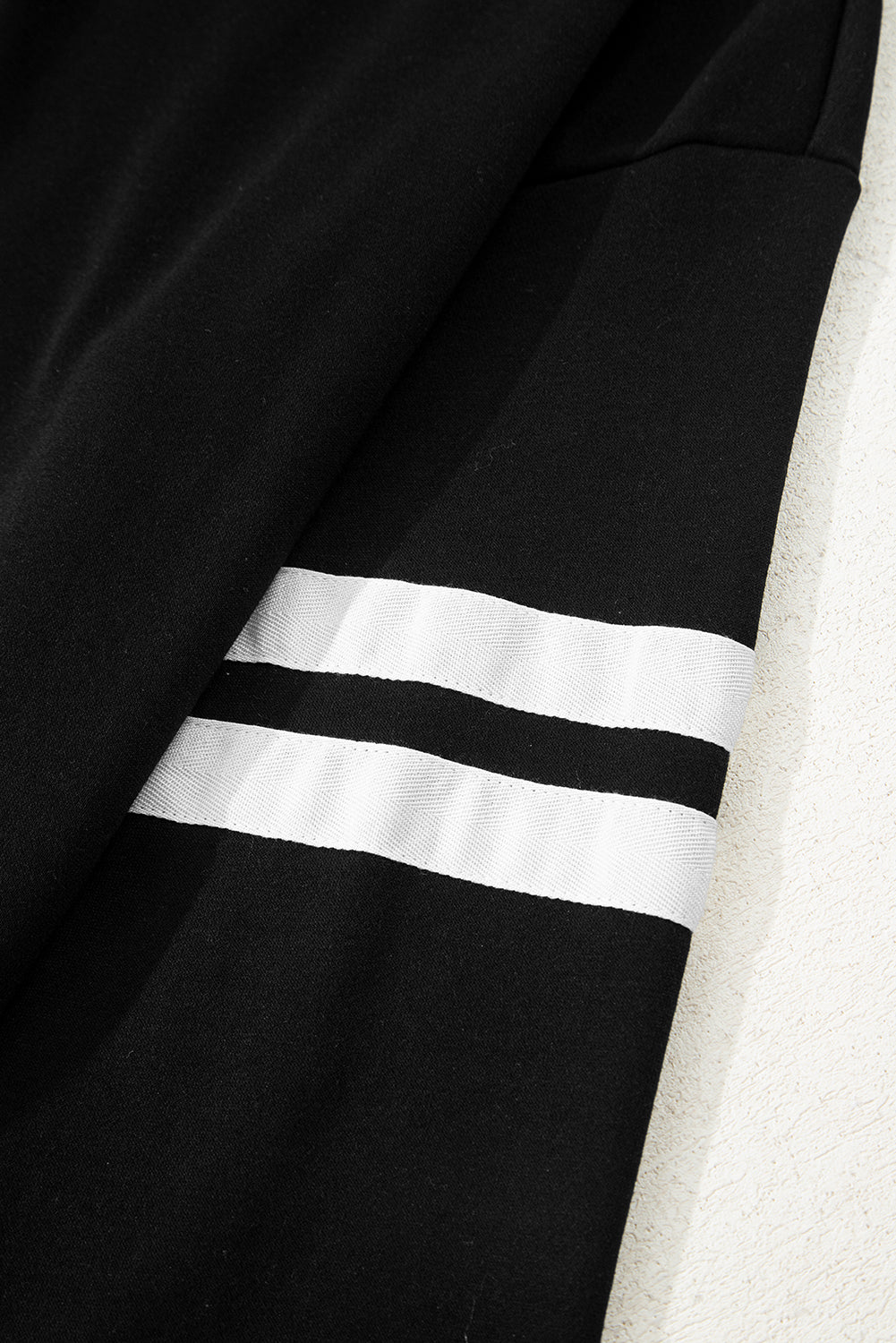 Black Varsity Striped Sleeve Drop Shoulder Sweatshirt and Short Set 🇺🇲