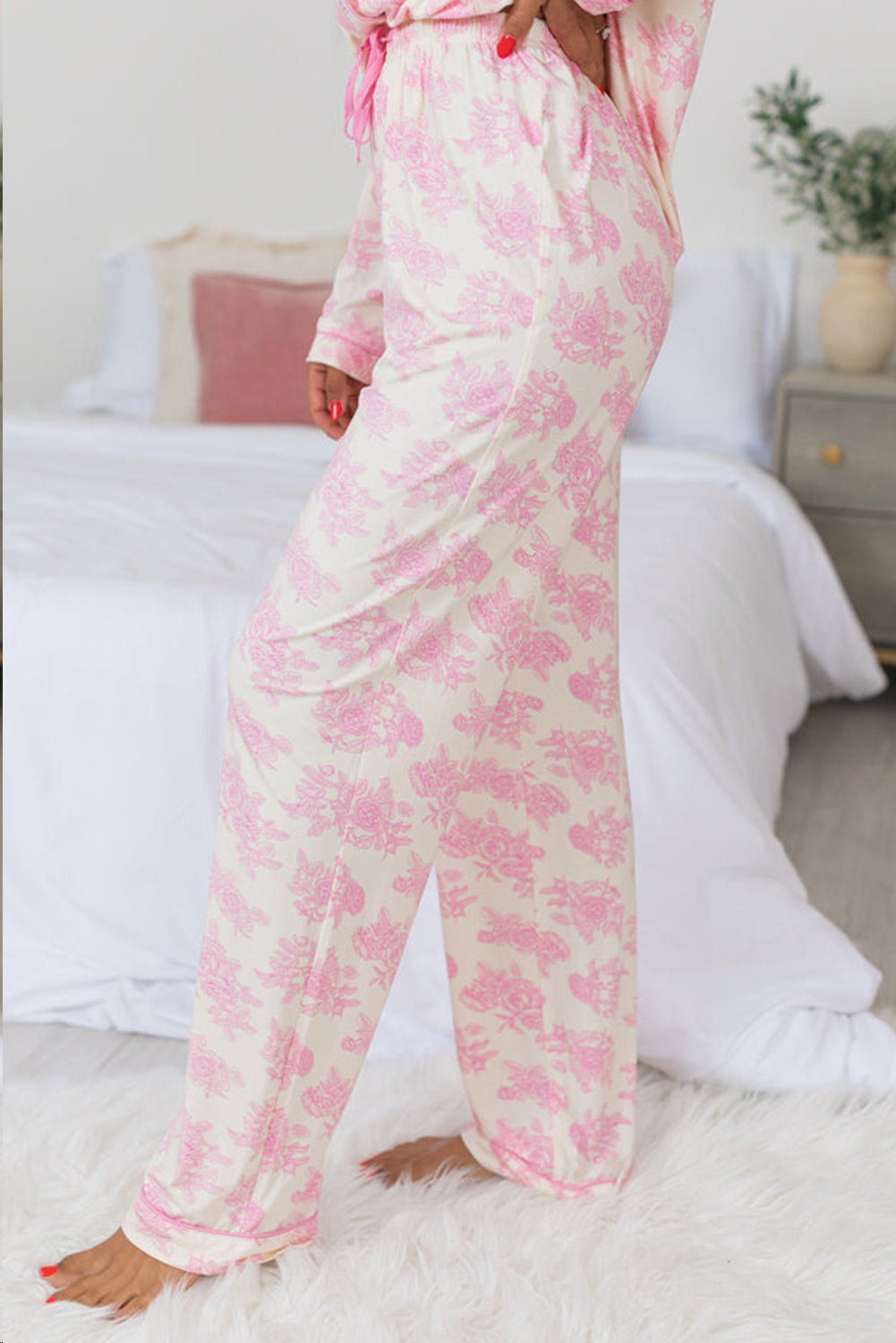 Pink Floral Long Sleeve and Pants Pajamas Set 🇺🇸