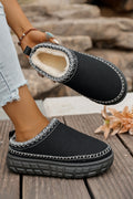 Black Faux Suede Woven Trim Plush Lining Platform Slippers 🇺🇸