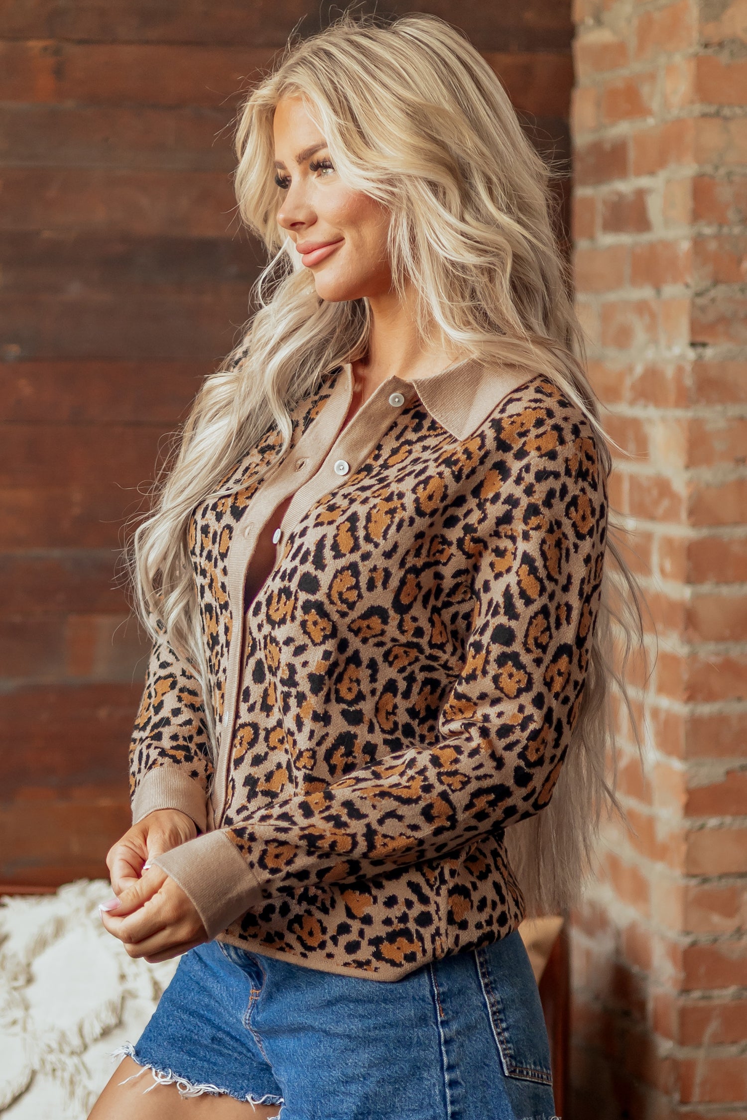 Brown Leopard Print Button-Up Cardigan Long Sleeve Cardigans 🇺🇸