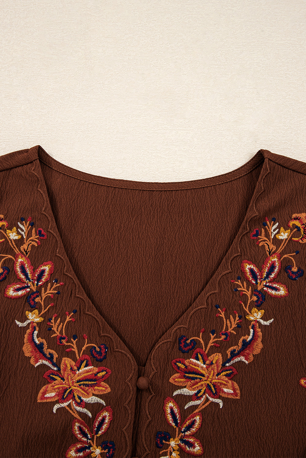 Burgundy Floral Embroidered Tassel Tie Waist Long Sleeve Mini Dress 🇺🇸
