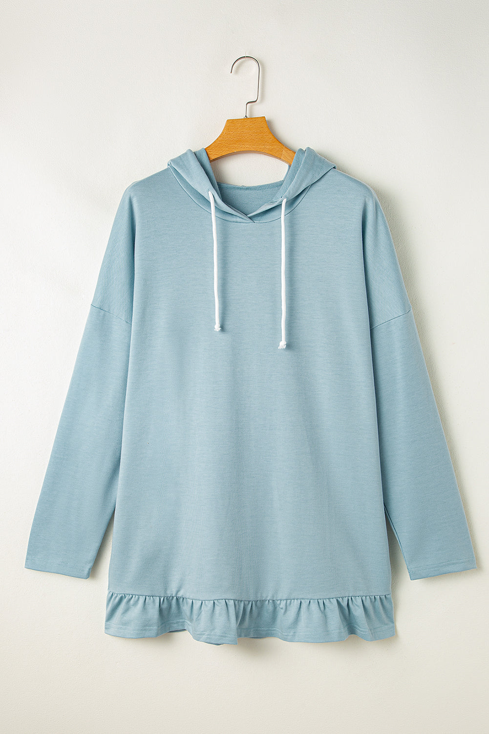 Iceland Blue Solid Ruffled Hem Loose Fit Tunic Hoodie 🇺🇸