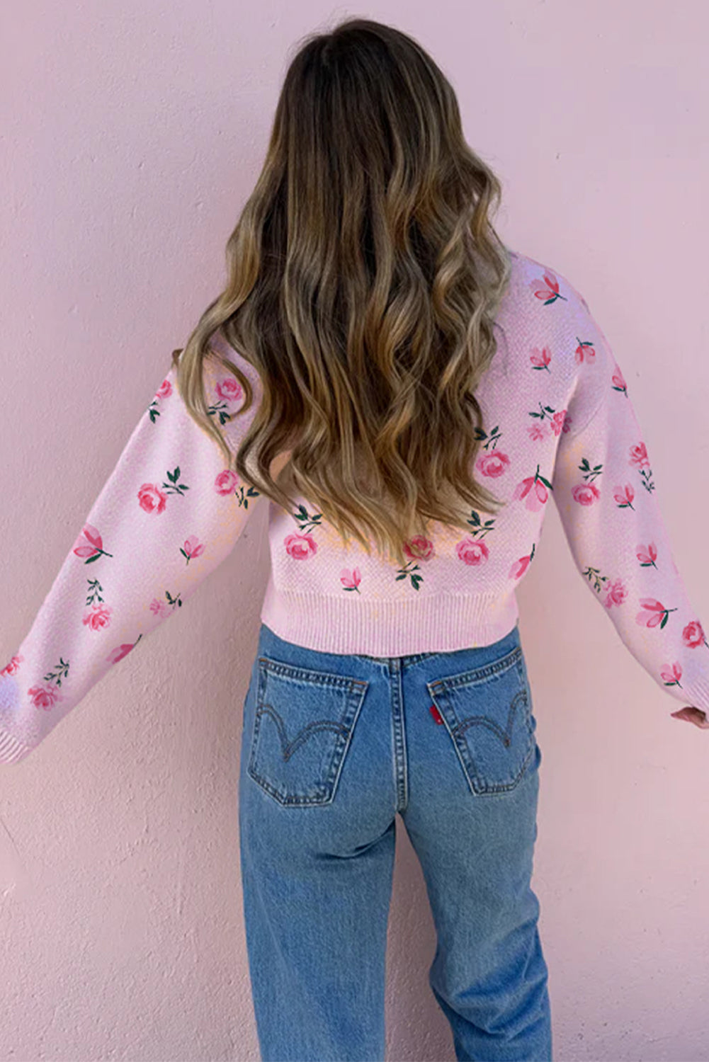Delicacy Sweet Floral Print Drop Shoulder Cropped Sweater 🇺🇸