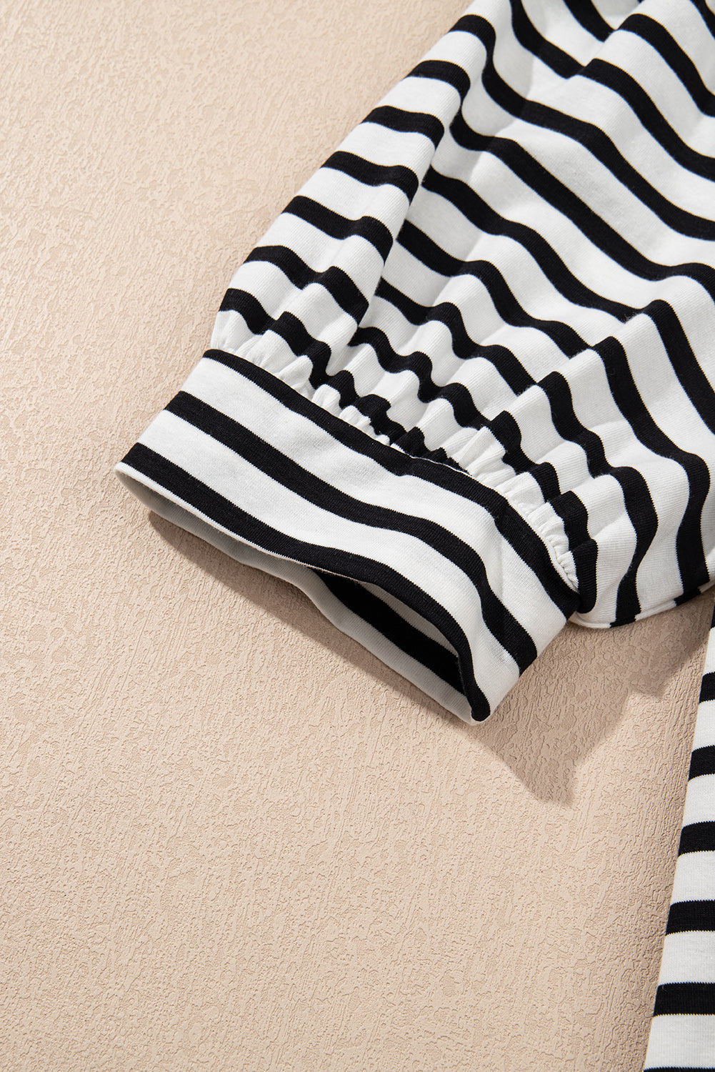Black Stripe Contrast V Neck Collared Puff Sleeve T Shirt Mini Dress with Pockets 🇨🇳