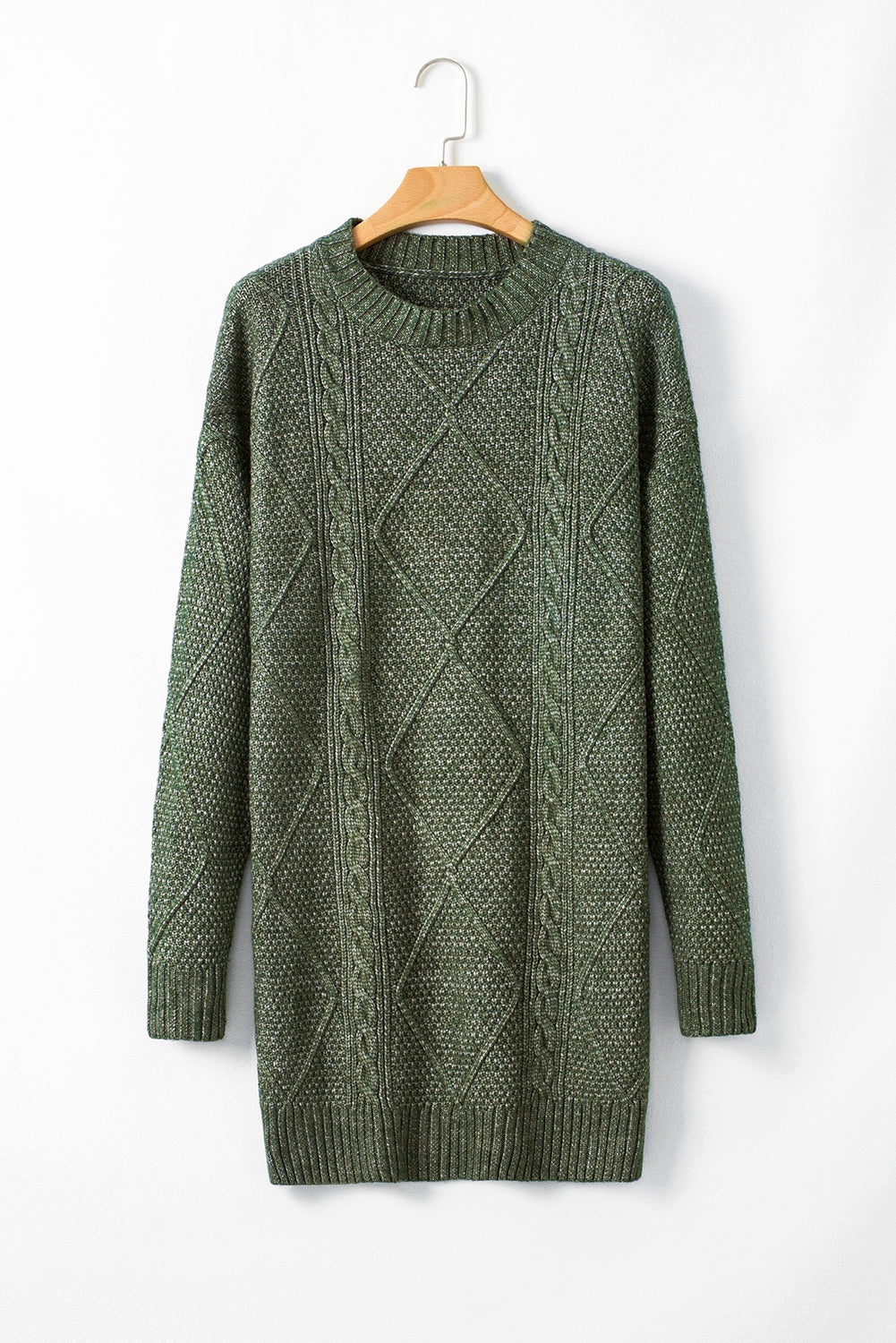 Mist Green Cable Knit Drop Shoulder Loose Fit Sweater Dress 🇺🇸
