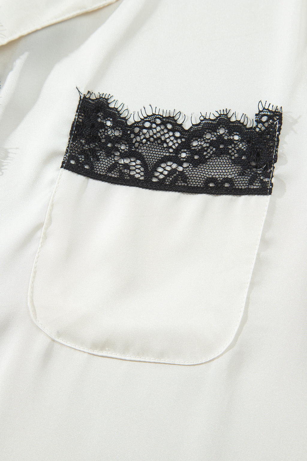 White Long Sleeve Lace Trim Button Front 2pcs Pajama Set 🇺🇸