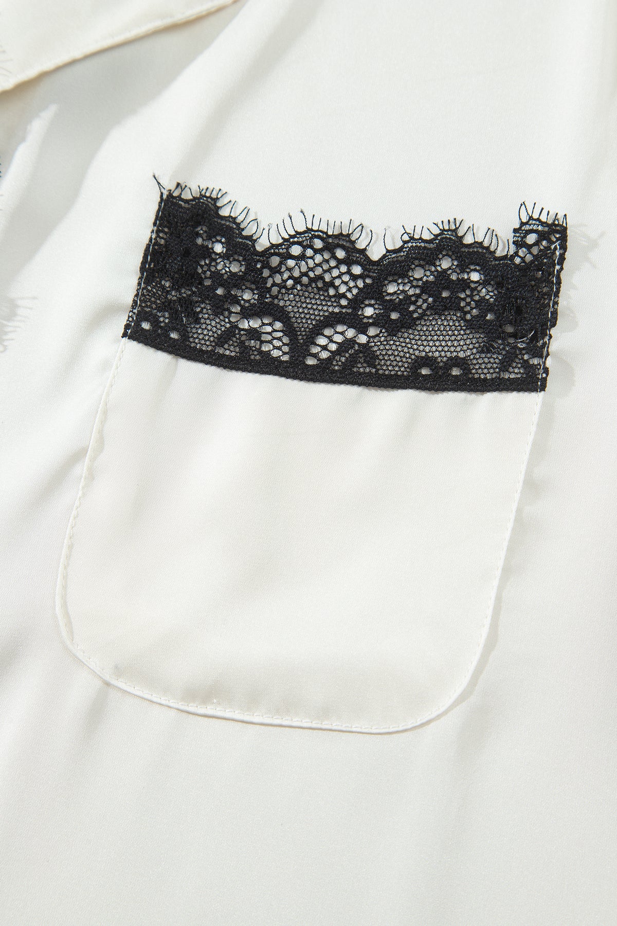 White Long Sleeve Lace Trim Button Front 2pcs Pajama Set 🇺🇸