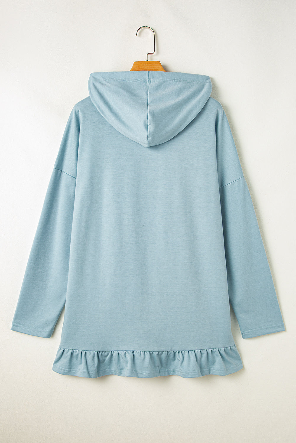 Iceland Blue Solid Ruffled Hem Loose Fit Tunic Hoodie 🇺🇸