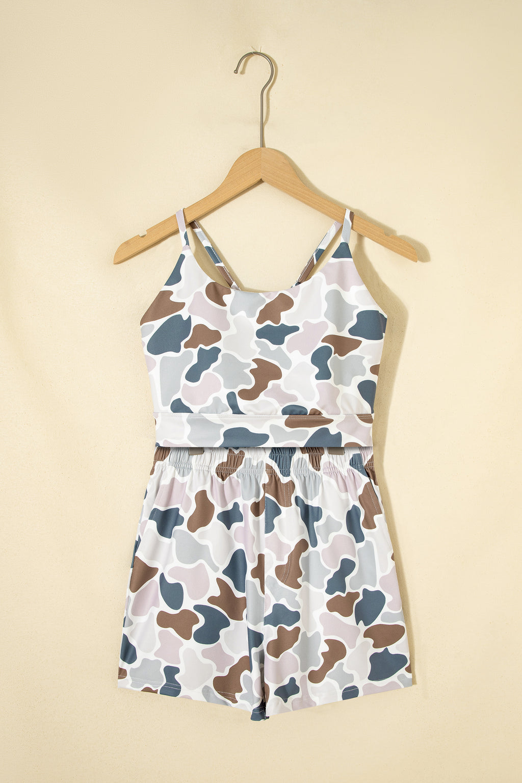 Multicolour Camouflage Printed Cropped Tank Athleisure 2pcs Short Set 🇺🇸