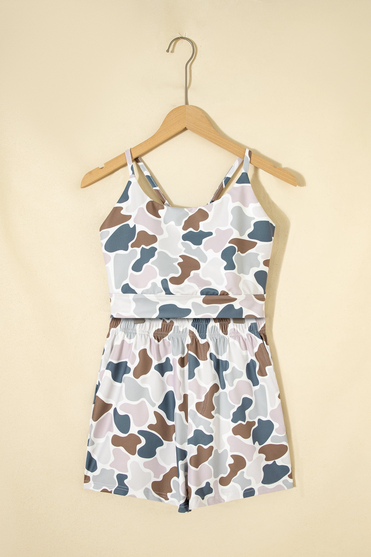 Multicolour Camouflage Printed Cropped Tank Athleisure 2pcs Short Set 🇺🇸