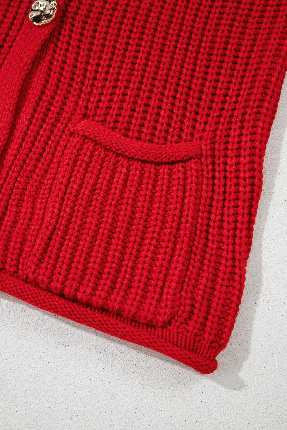 Fiery Red Solid Textured Knit Side Pockets Buttoned Sweater Vest 🇺🇸