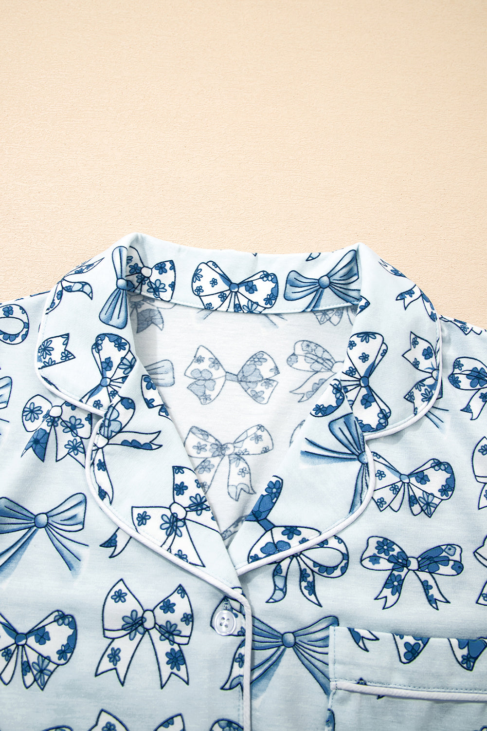 Sky Blue Bow Print Short Pajama Set 🇺🇸